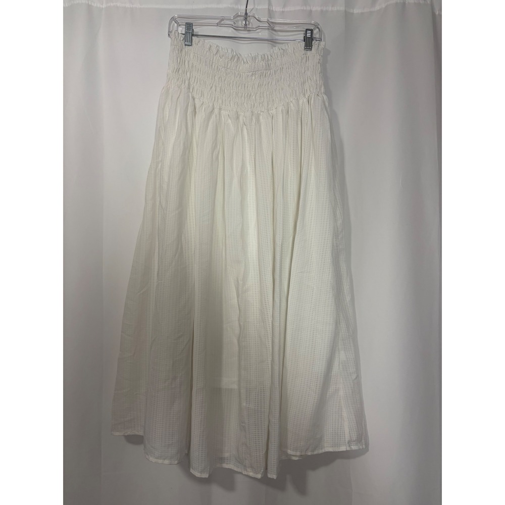 White Boho Festival Cottagecore Western Smocked Maxi Skirt Textured Flowy XL